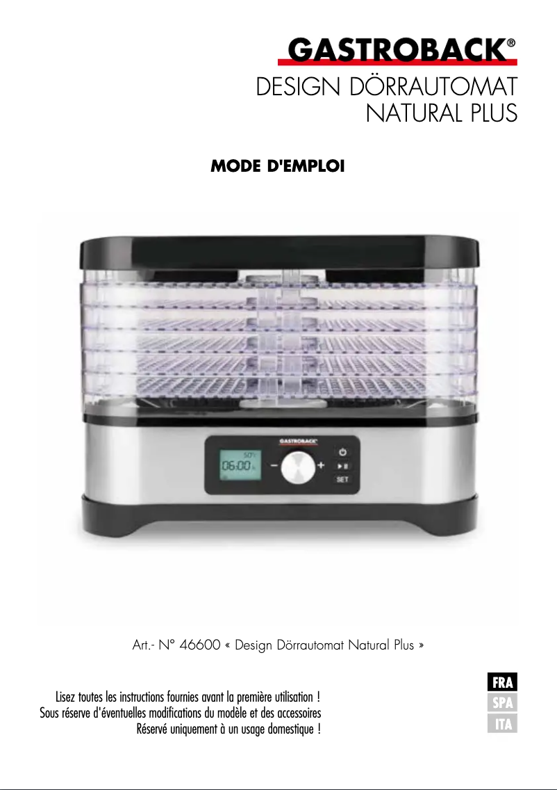 Página 1 del manual Manual de usuario Gastroback Design Natural Plus 46600