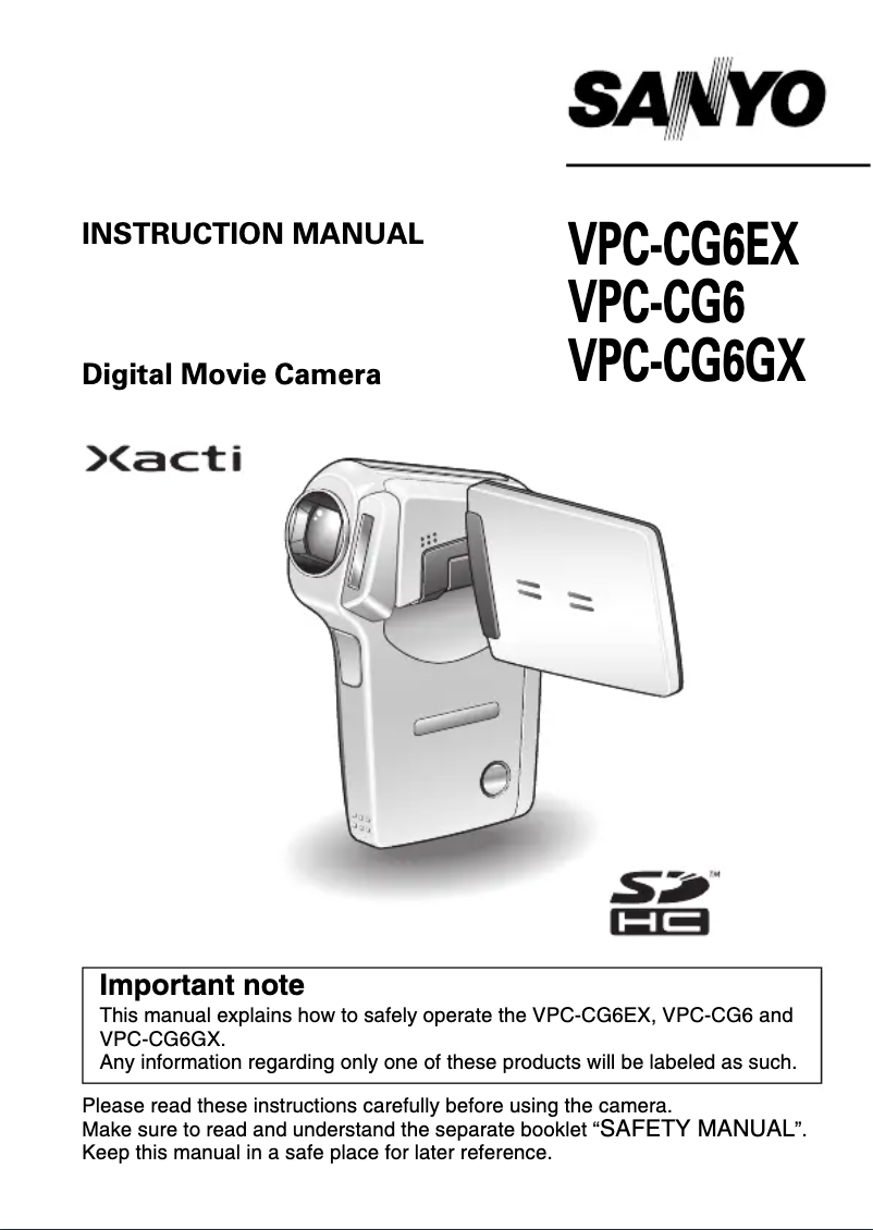 Imagen de la primera página del manual del dispositivo Xacti VPC-CG6