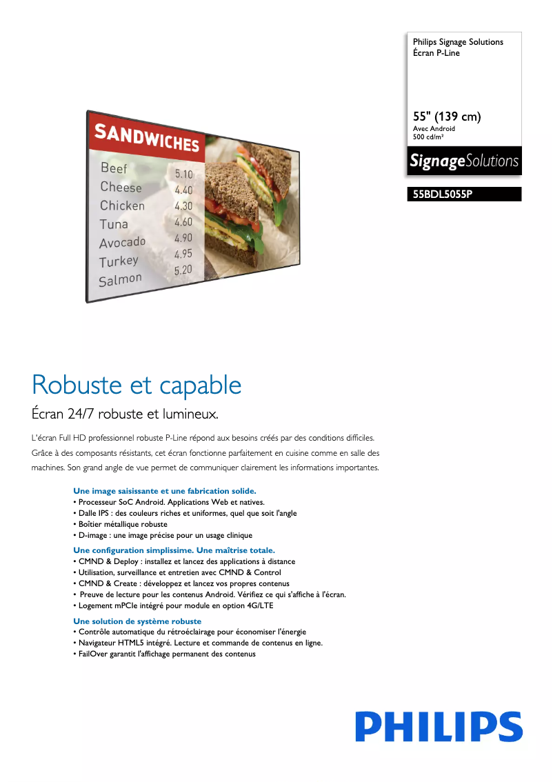 Página 1 del manual Ficha técnica Philips Signage Solutions 55BDL5055P