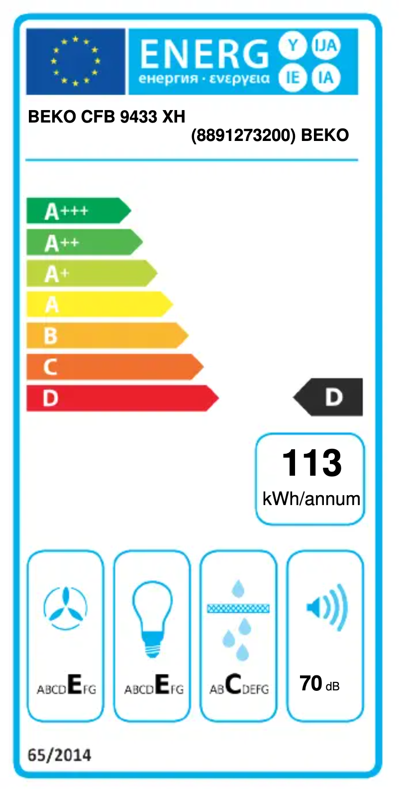 Página 1 del manual Etiqueta energética Beko CFB 9433 XH