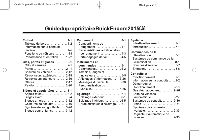 Página 1 del manual Manual de usuario Buick Encore (2015)