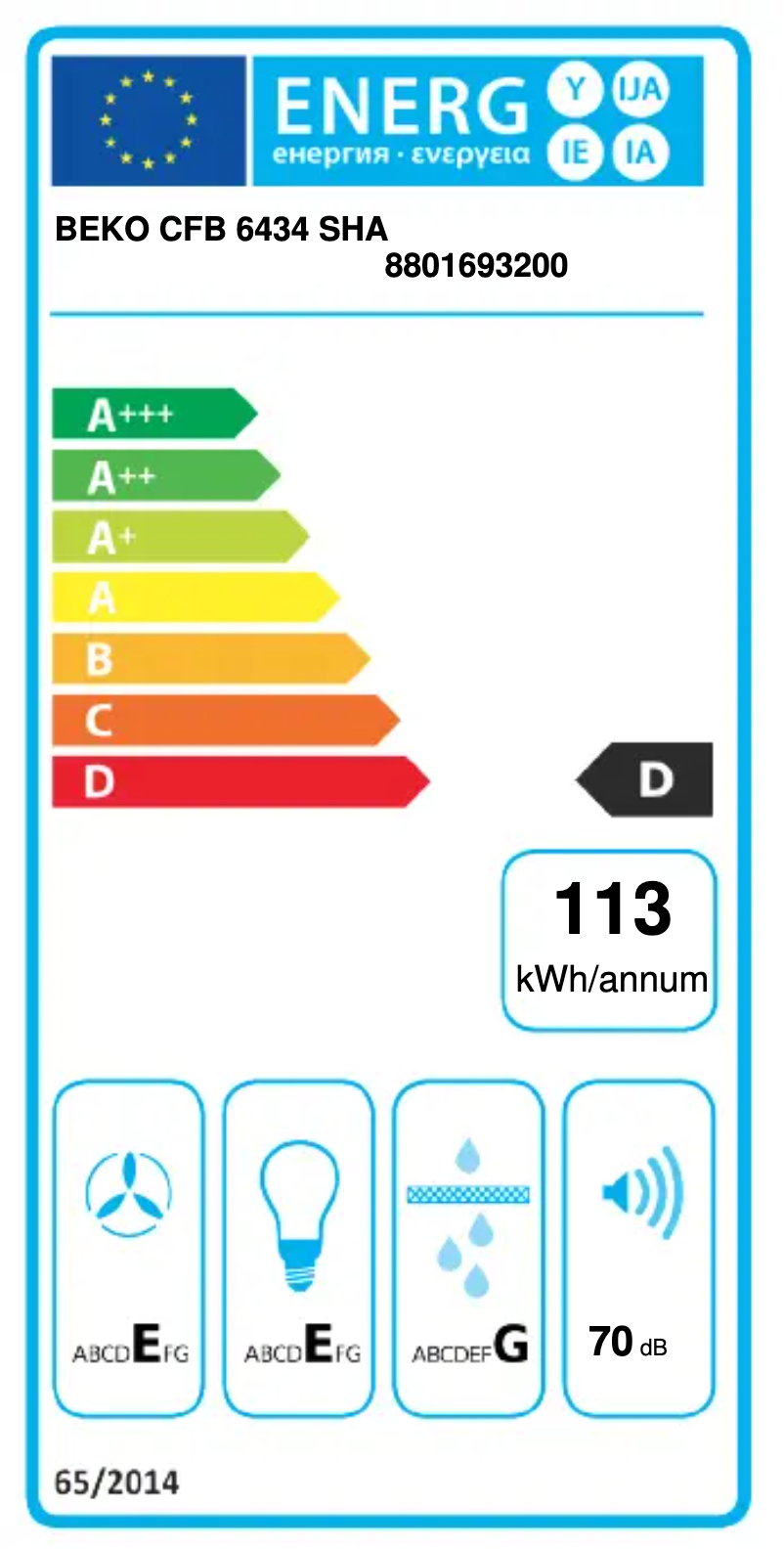 Página 1 del manual Etiqueta energética Beko CFB 6434 SHA