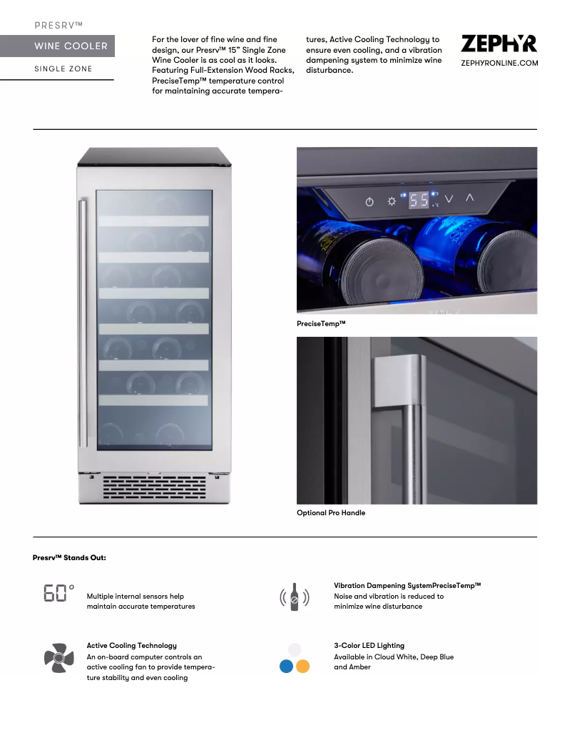 Página 1 del manual Ficha técnica Zephyr Presrv PRW15C01BG