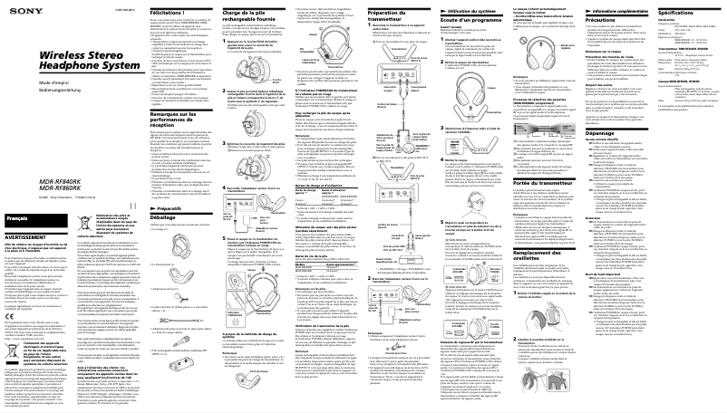 Imagen de la primera página del manual del dispositivo MDR-RF860RK