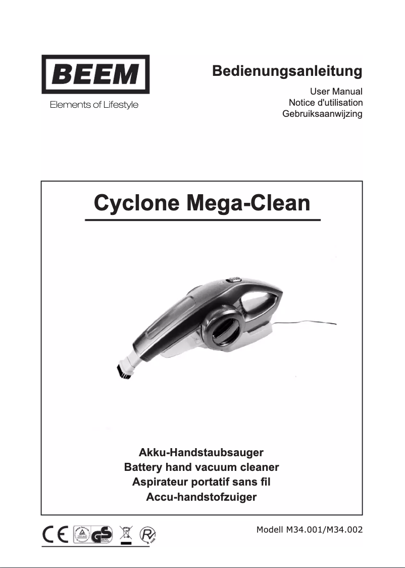 Imagen de la primera página del manual del dispositivo Cyclone Mega-Clean
