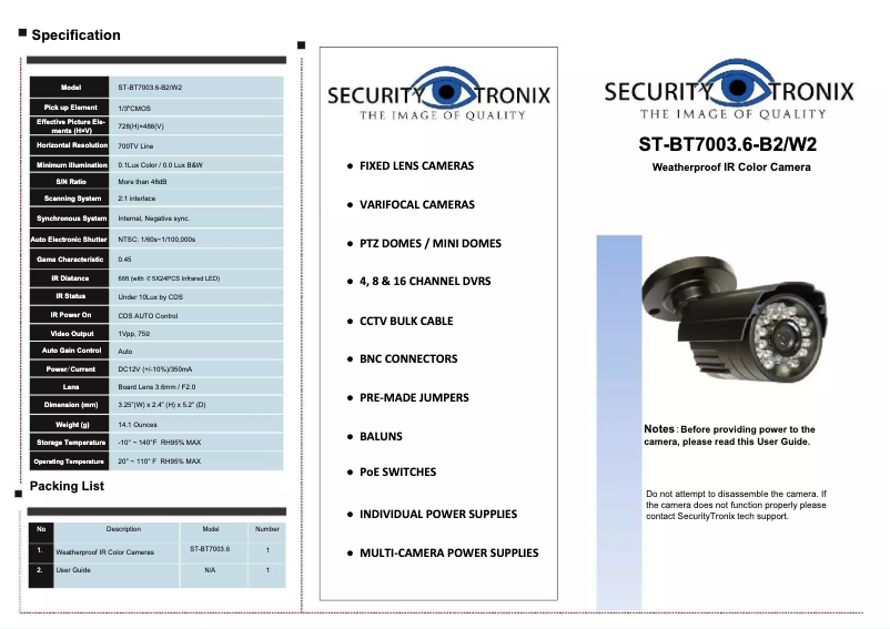 Página nº 1 - Manual de usuario Security Tronix ST-BT7003.6-B2