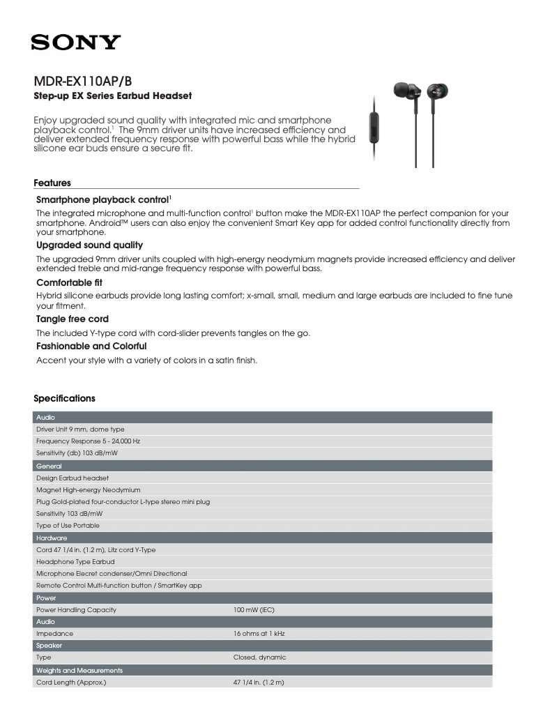 Imagen de la primera página del manual del dispositivo MDR-EX110AP