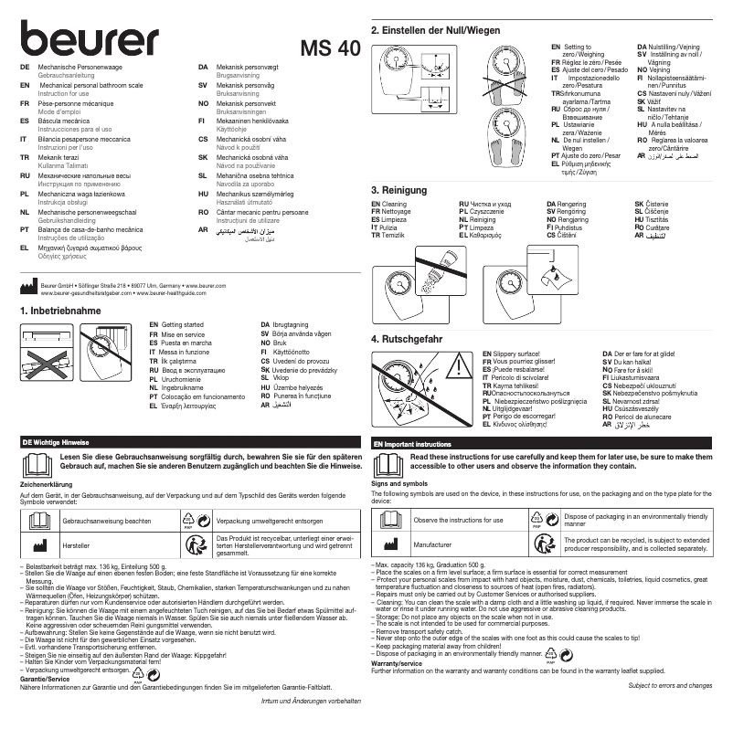 Página 1 del manual Manual de usuario Beurer MS 40
