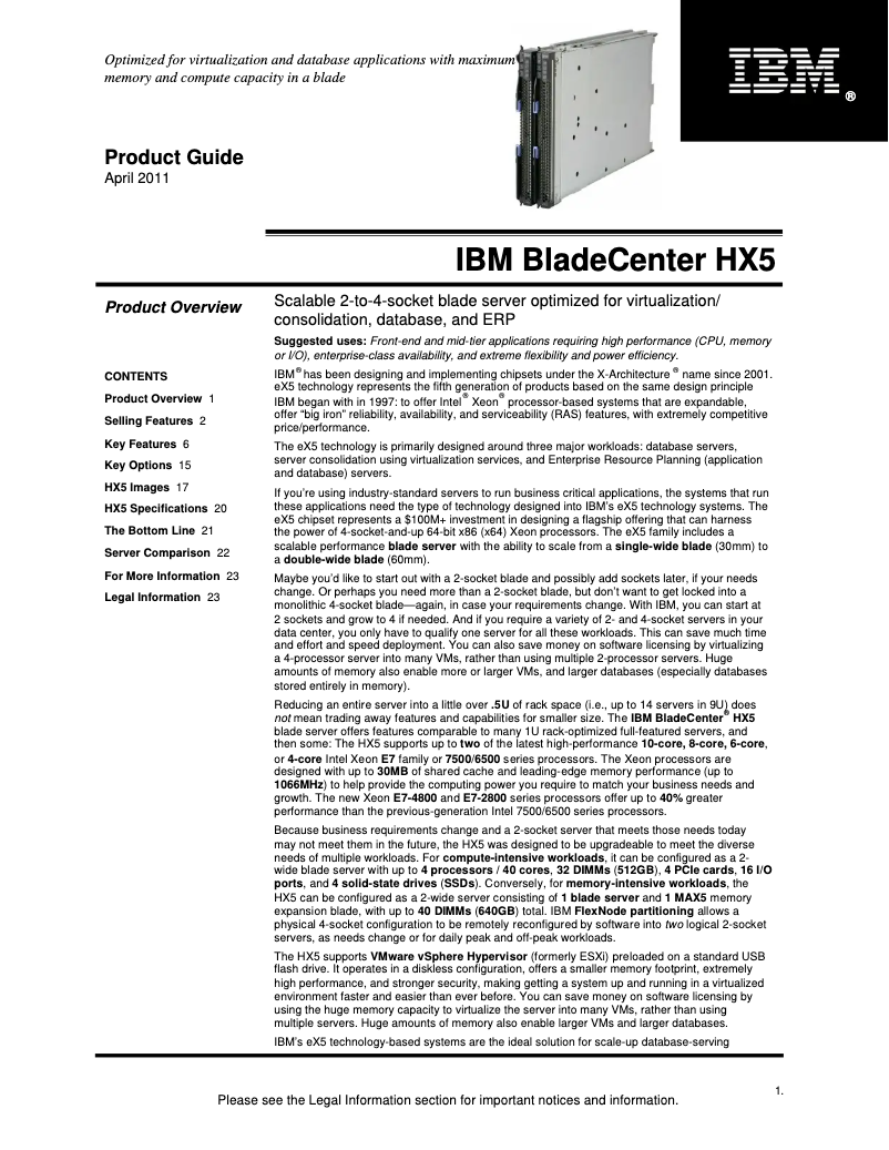 Página nº 1 - Manual de usuario Lenovo eServer BladeCenter HX5