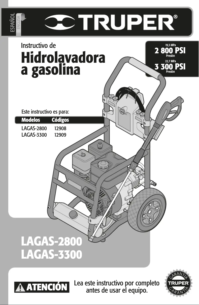 Imagen de la primera página del manual del dispositivo LAGAS-2800