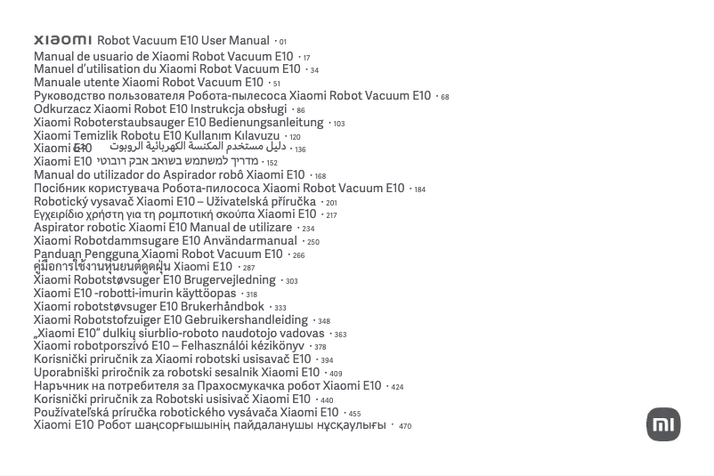 Página 1 del manual Manual de usuario Xiaomi Robot Vacuum E10