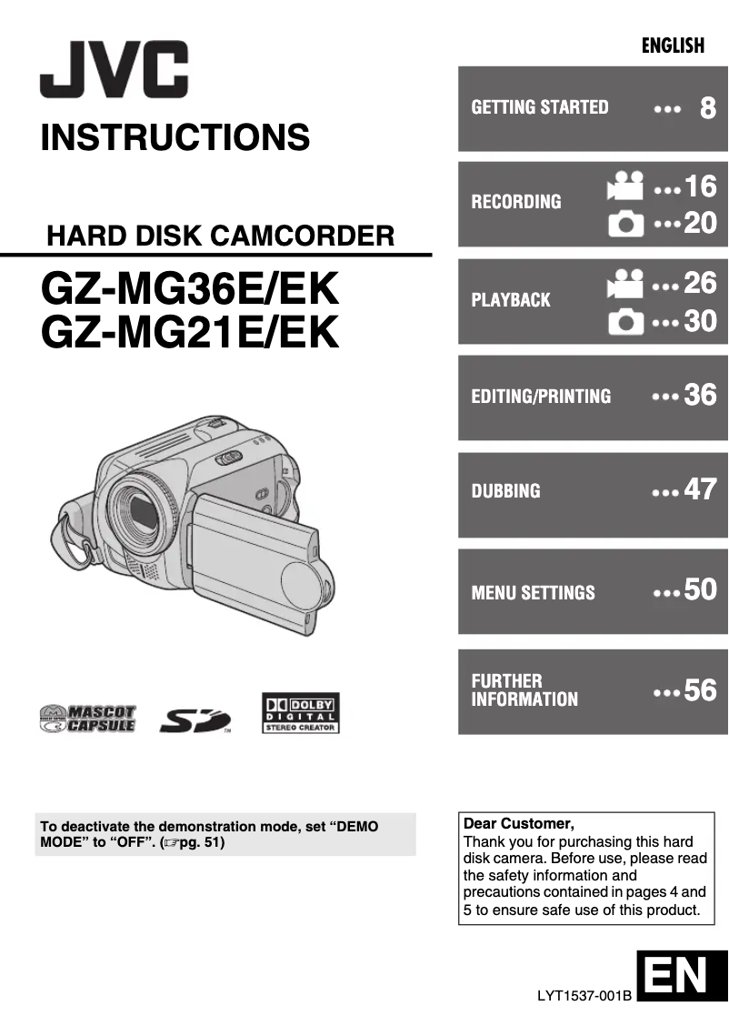 Página 1 del manual Manual de usuario JVC Everio GZ-MG36