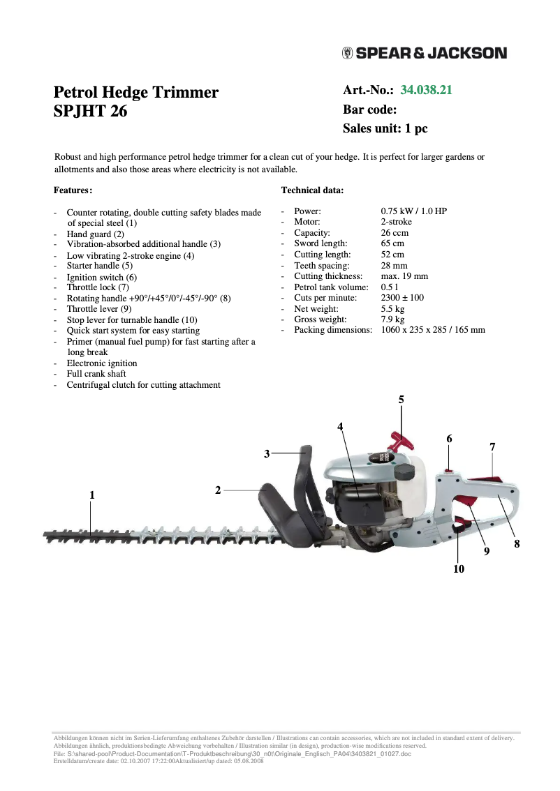 Imagen de la primera página del manual del dispositivo SPJHT 26