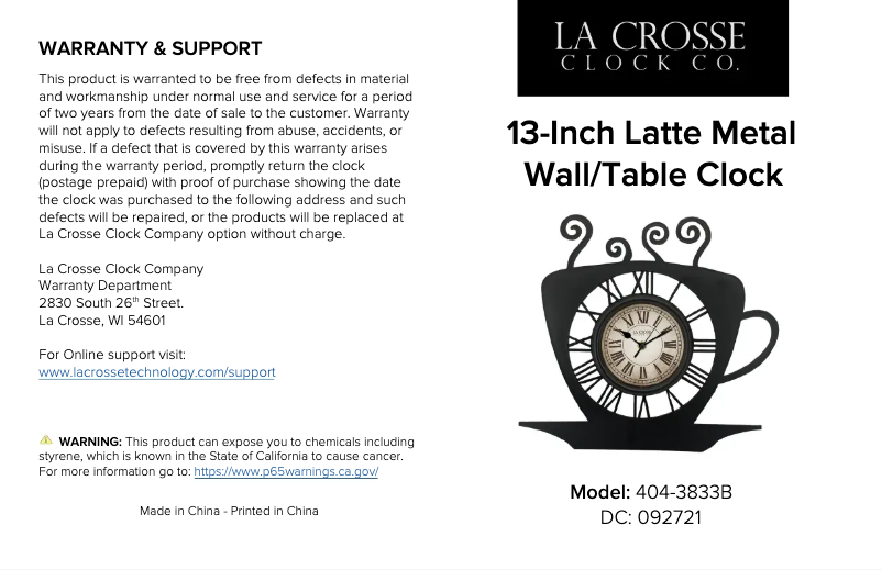 Imagen de la primera página del manual del dispositivo 404-3833B