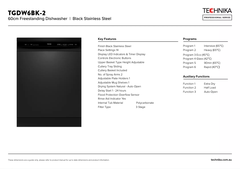 Página 1 del manual Ficha técnica Technika TGDW6BK-2