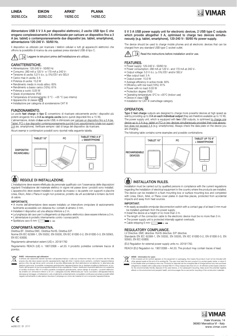 Página 1 del manual Manual de usuario Vimar 30292.CCG