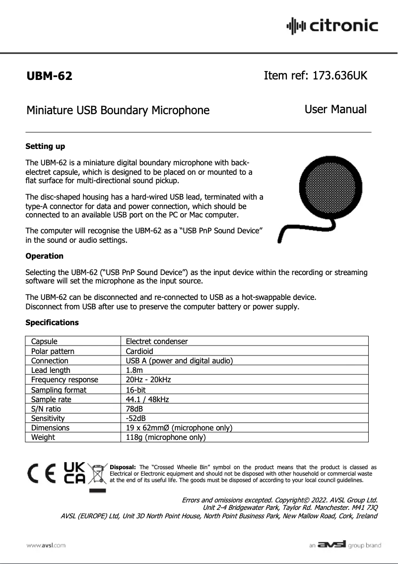 Imagen de la primera página del manual del dispositivo UBM-62