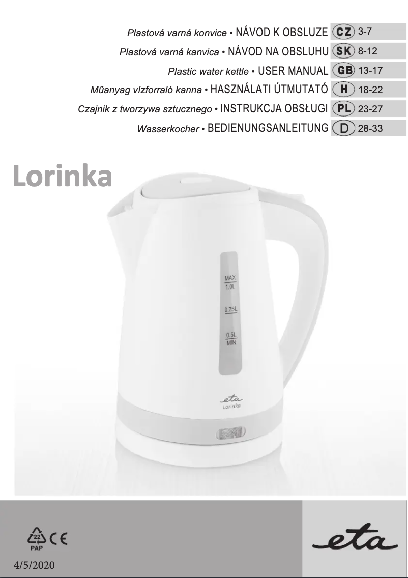 Página 1 del manual Manual de usuario Eta Lorinka 6599 90000