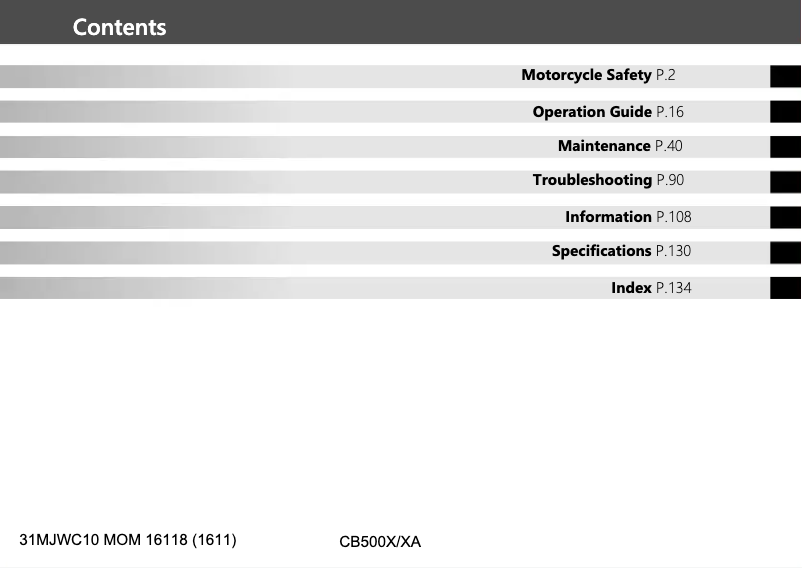 Imagen de la primera página del manual del dispositivo CB500X (2017)
