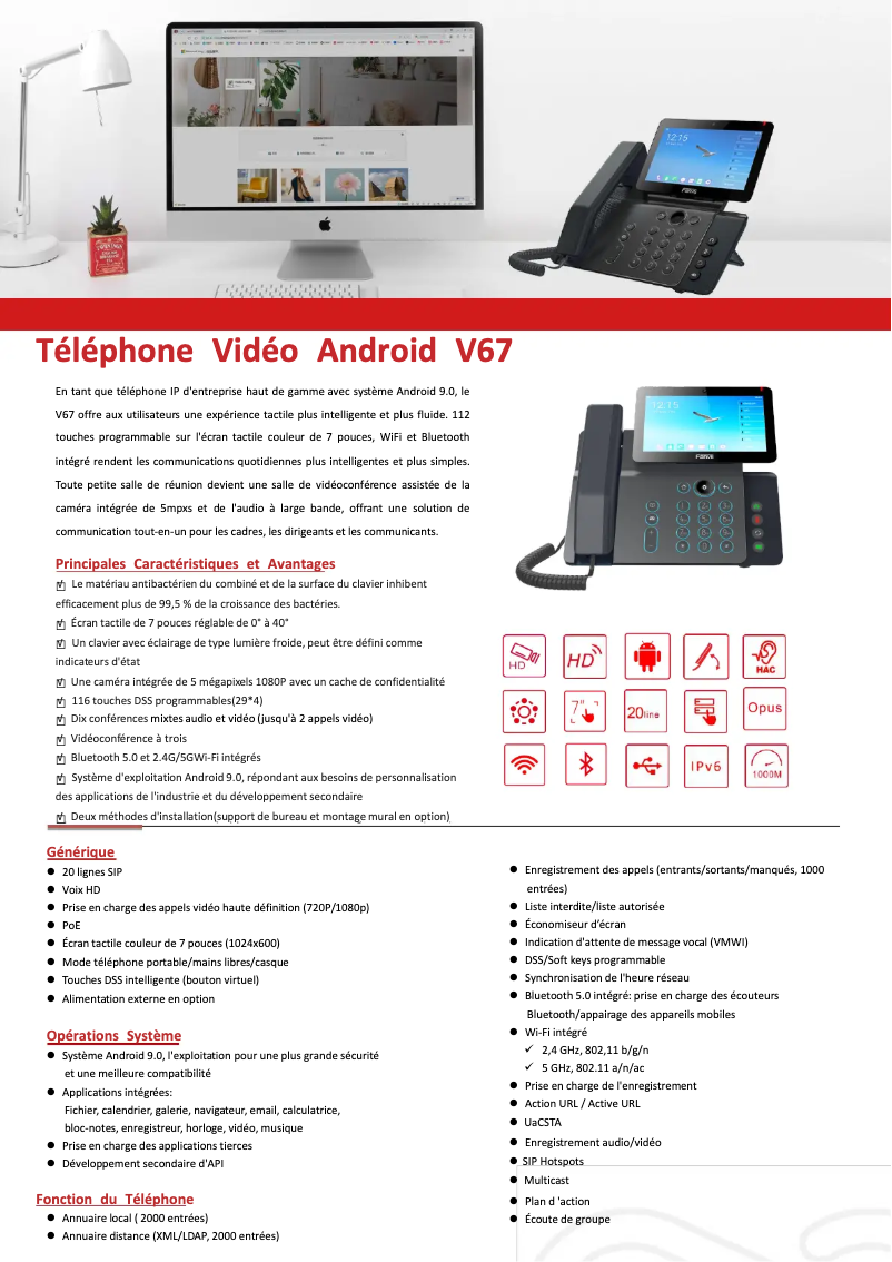 Página 1 del manual Ficha técnica Fanvil V67