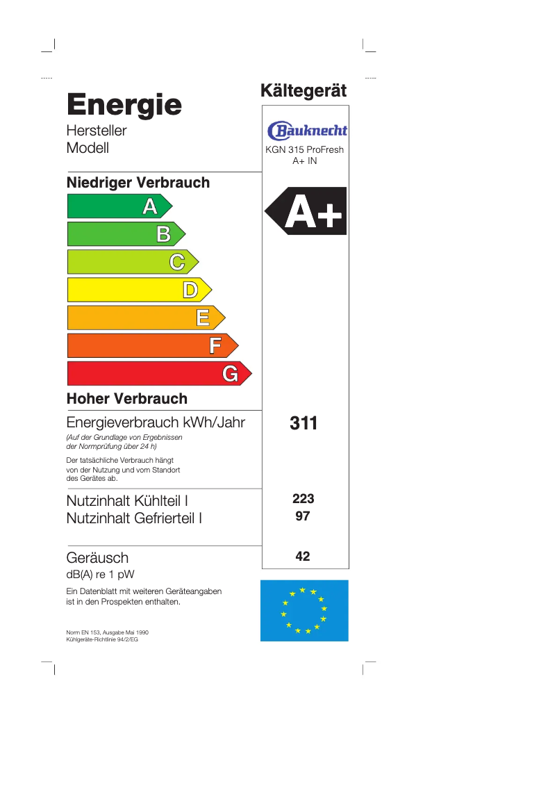 Página 1 del manual Manual de usuario Bauknecht KGN 315