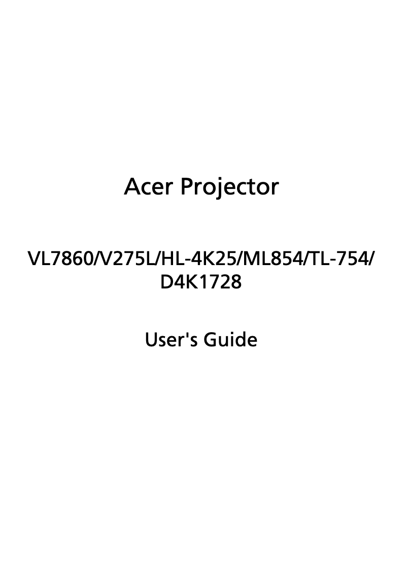 Página nº 1 - Manual de usuario Acer VL7860 Plus