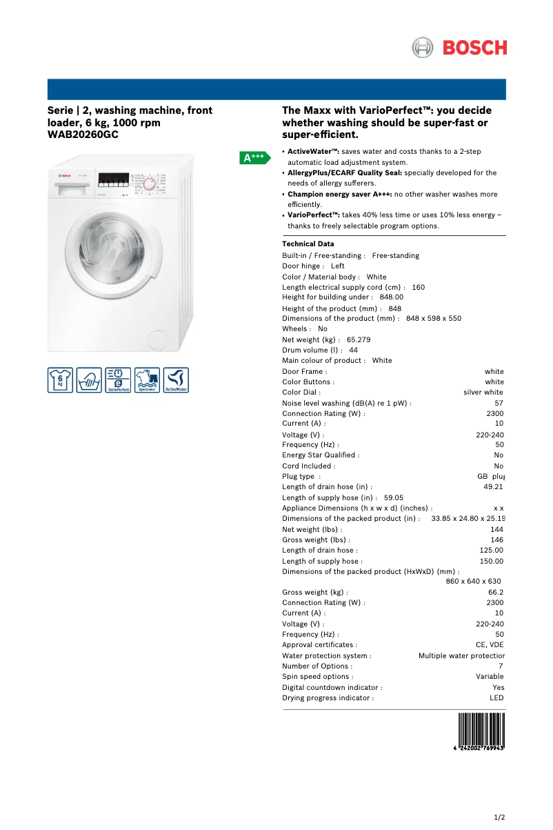 Imagen de la primera página del manual del dispositivo WAB20260GC