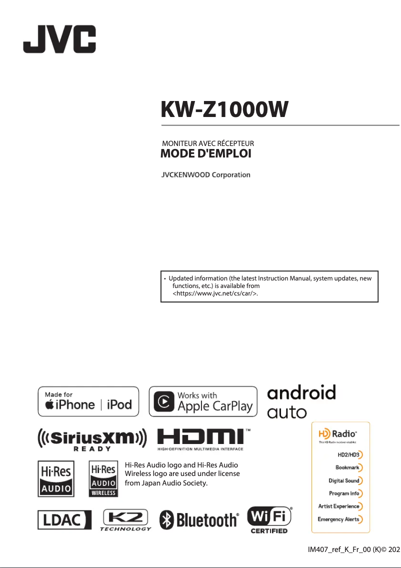 Página nº 1 - Manual de usuario JVC KW-Z1000W