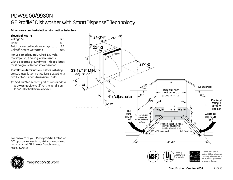 Página 1 del manual Ficha técnica GE Profile PDW9980NSS