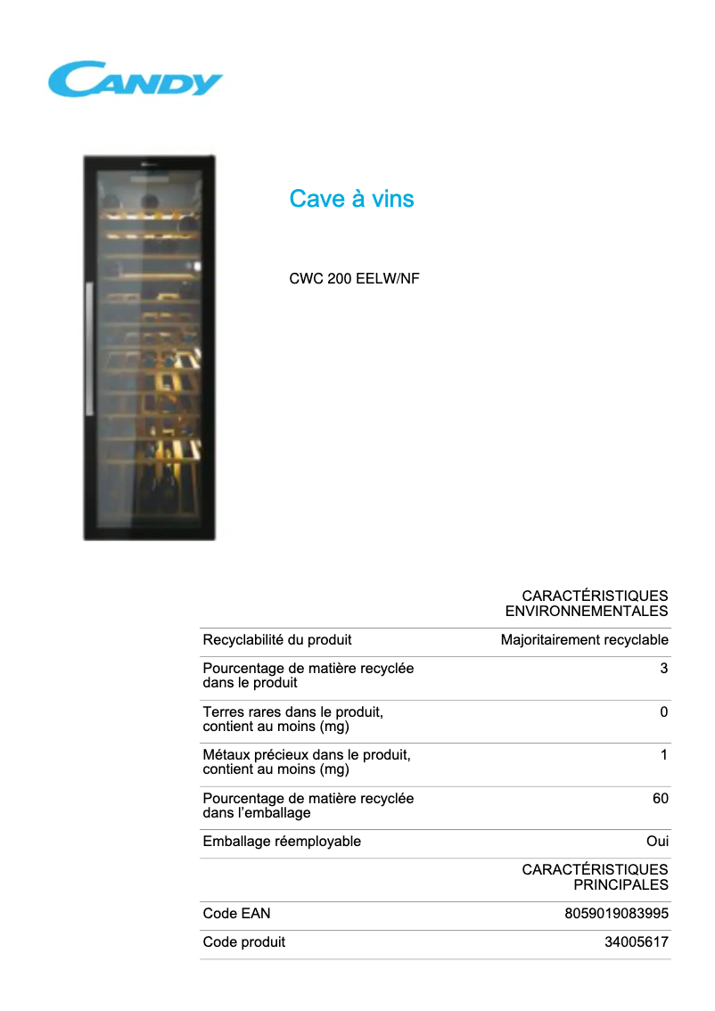 Imagen de la primera página del manual del dispositivo CWC 200 EELW/NF