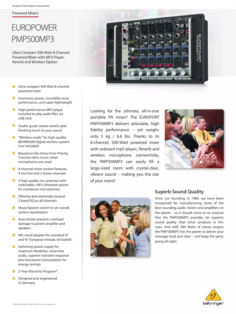 Imagen de la primera página del manual del dispositivo Europower PMP500MP3