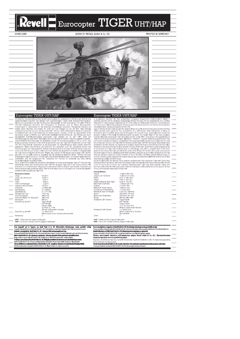 Imagen de la primera página del manual del dispositivo Eurocopter Tiger