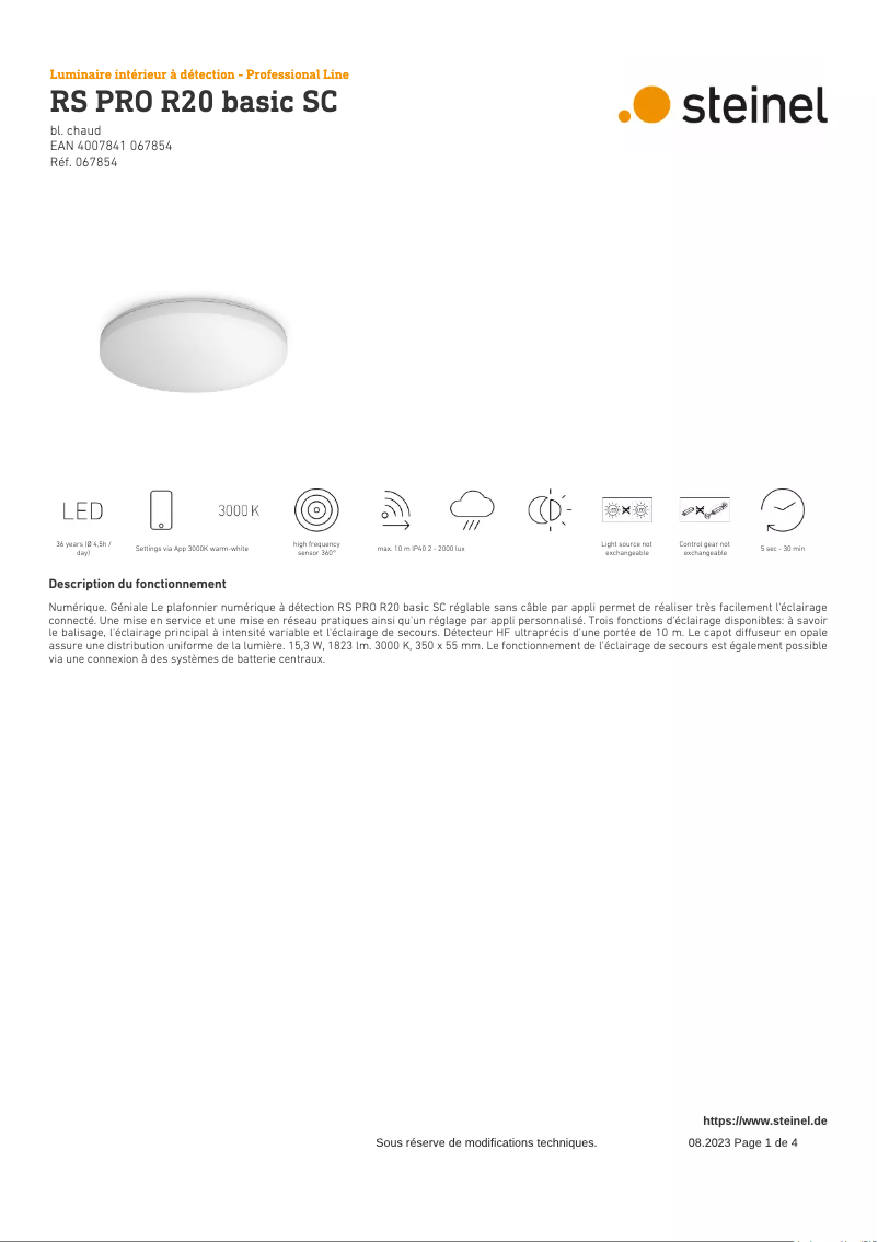 Página 1 del manual Ficha técnica Steinel RS PRO R20 Basic SC