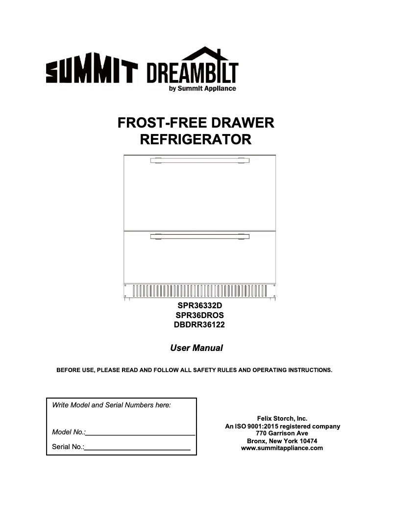 Página 1 del manual Manual de usuario Summit SPR36332D
