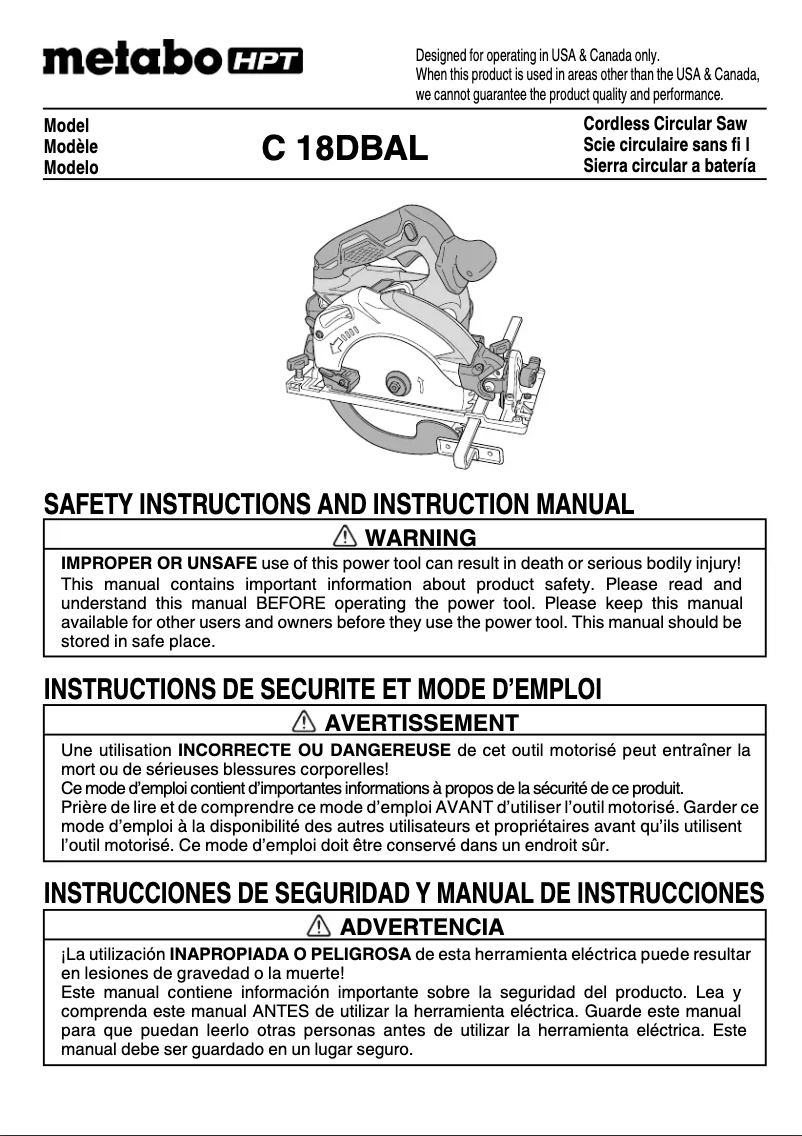 Página 1 del manual Manual de usuario Metabo C 18DBAL