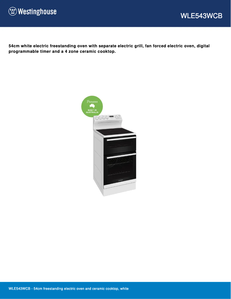 Página 1 del manual Ficha técnica Westinghouse WLE543WCB