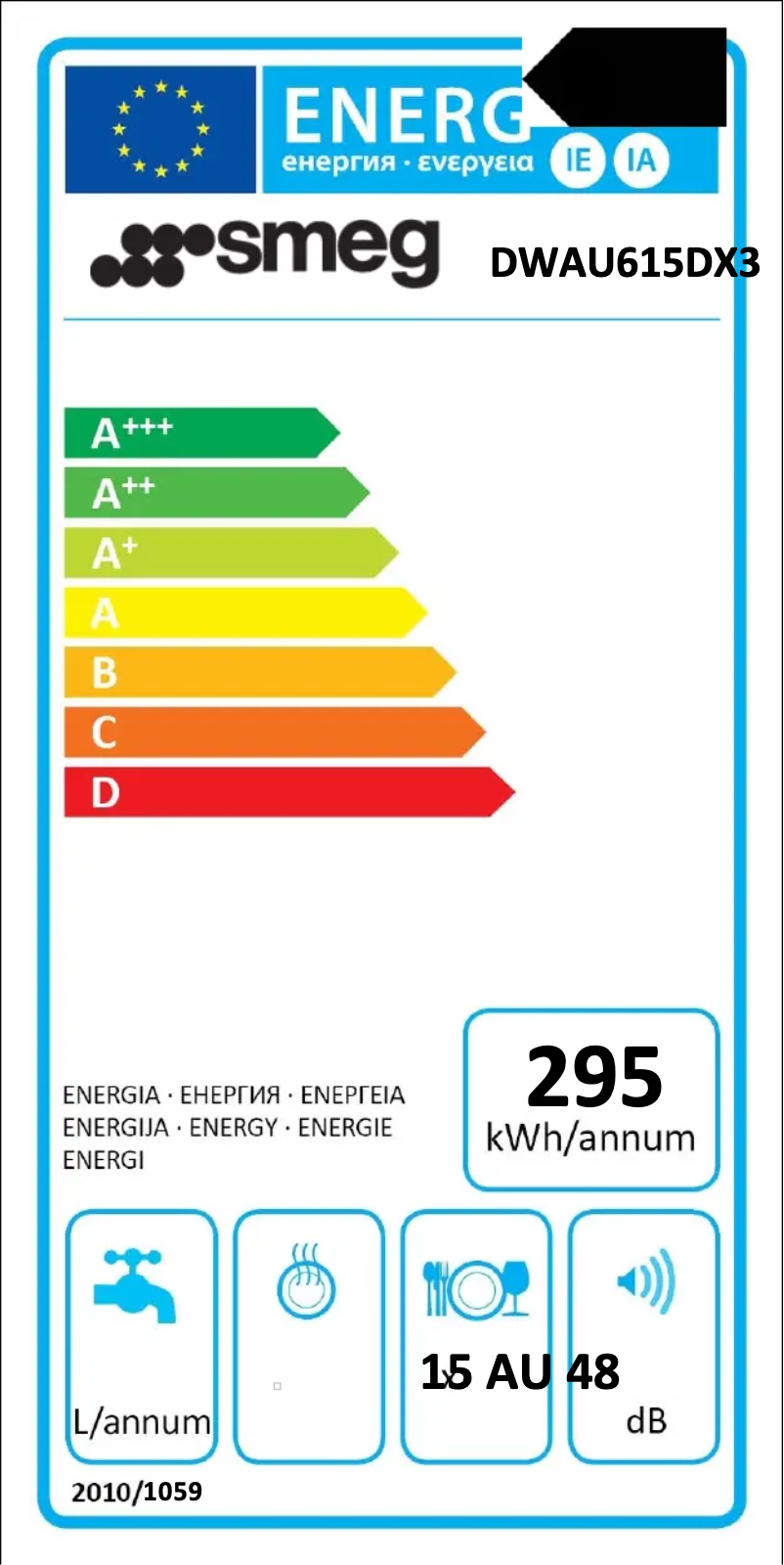Página 1 del manual Etiqueta energética Smeg DWAU615DX3