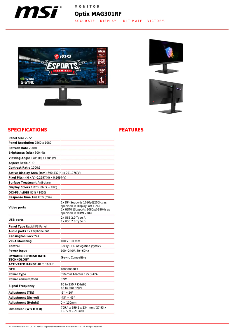 Página nº 1 - Ficha técnica MSI Optix MAG301RF