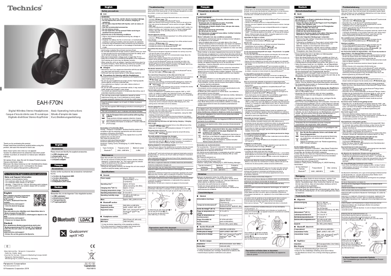 Imagen de la primera página del manual del dispositivo EAH-F70NE