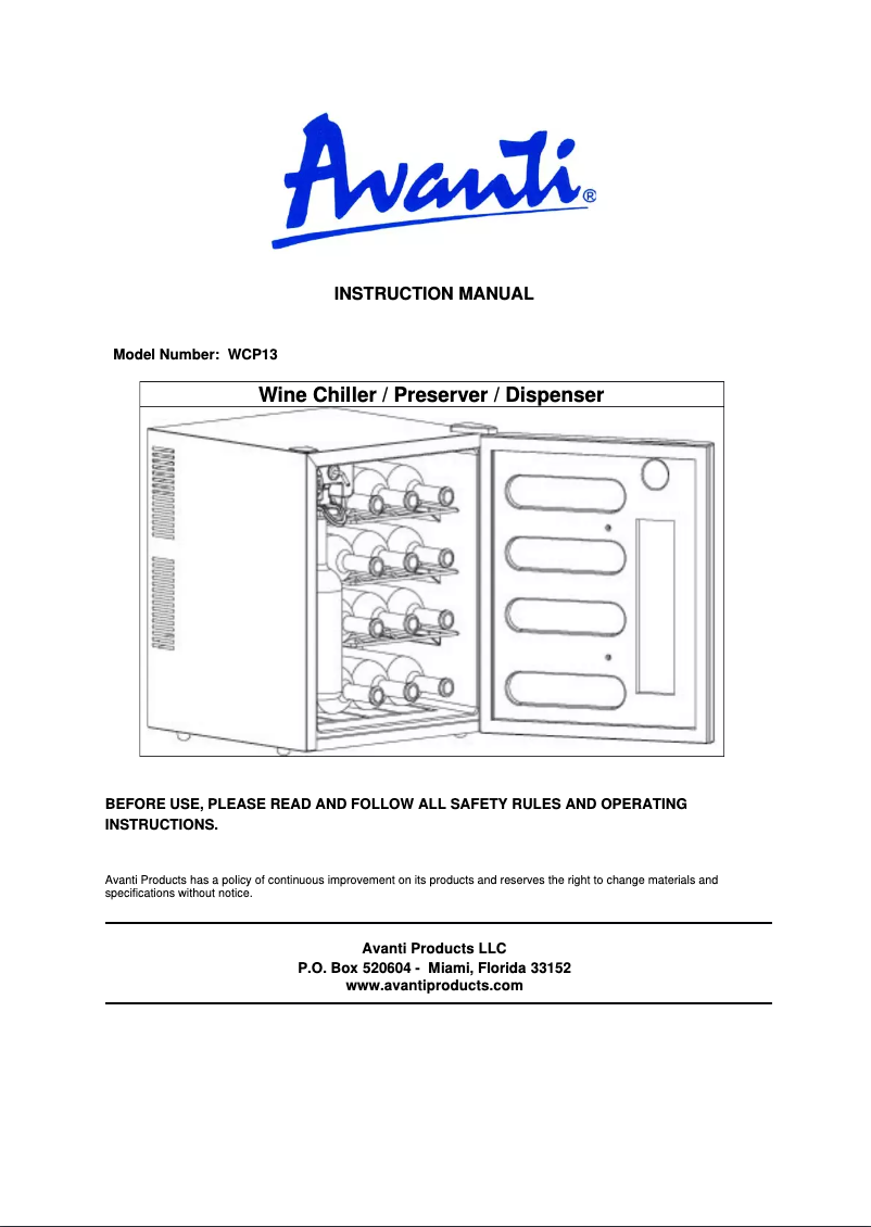 Página 1 del manual Manual de usuario Avanti WCP13IS