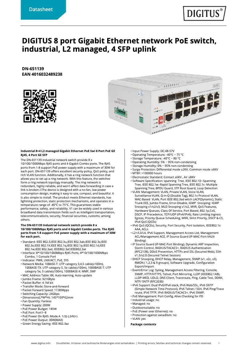Página 1 del manual Ficha técnica Digitus DN-651139