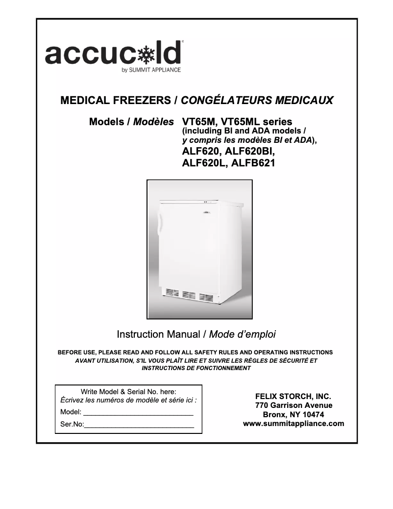 Imagen de la primera página del manual del dispositivo Accucold VT65ML7