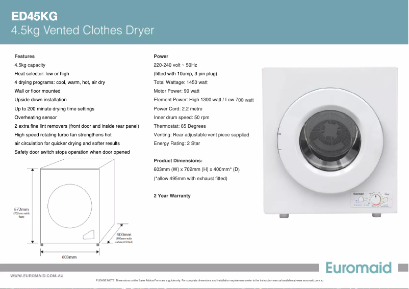 Imagen de la primera página del manual del dispositivo ED45KG