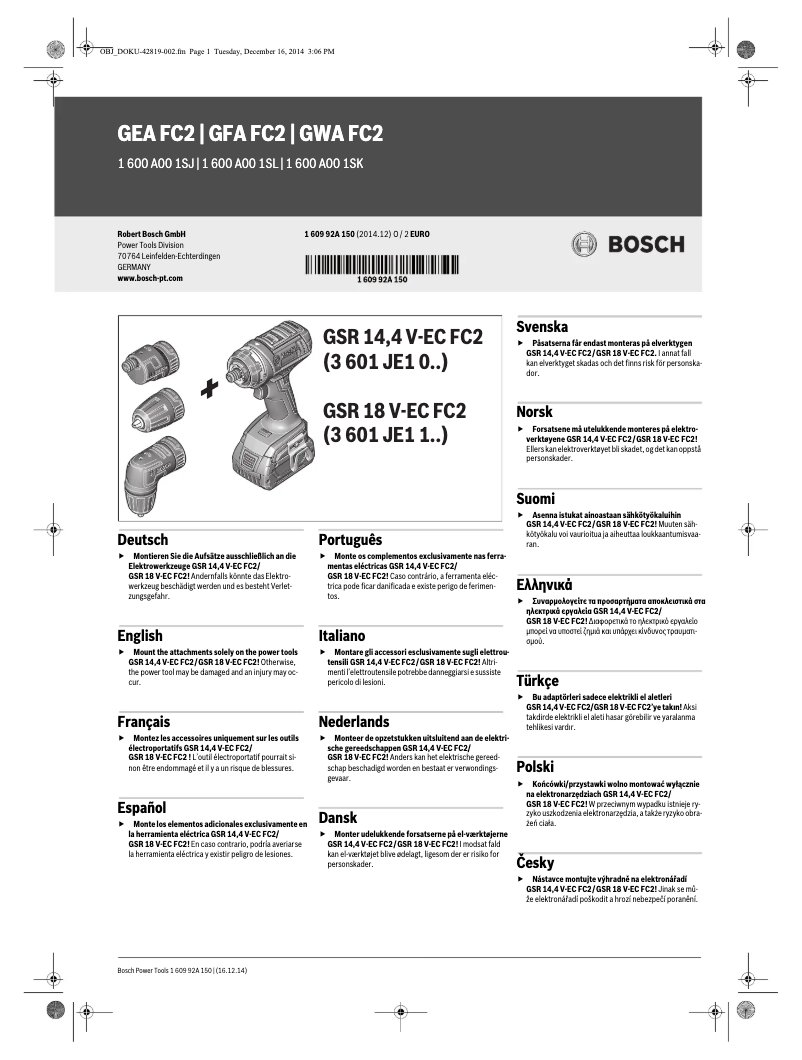 Imagen de la primera página del manual del dispositivo GEA FC2 Professional