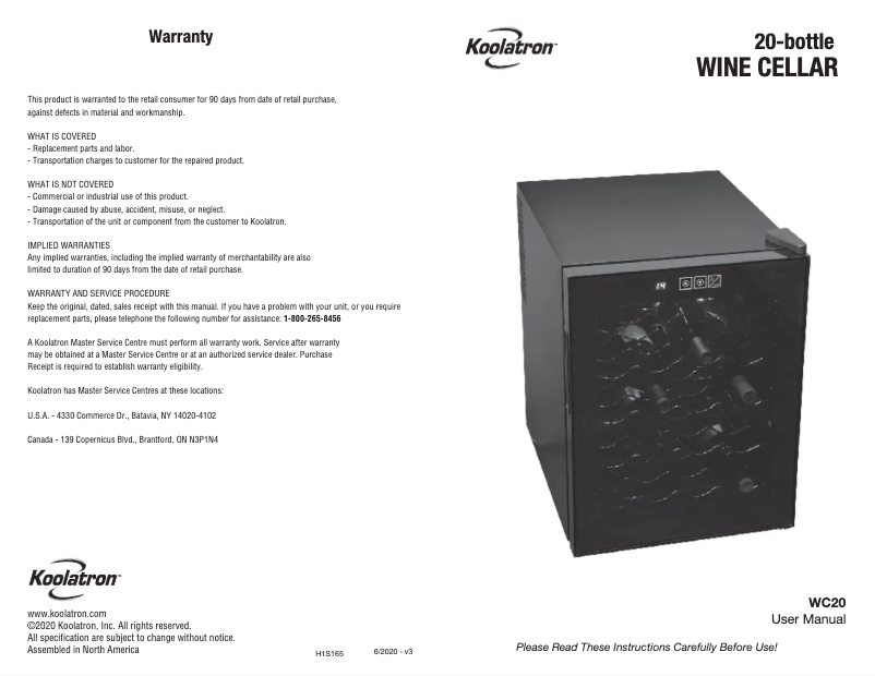 Página 1 del manual Manual de usuario Koolatron WC20