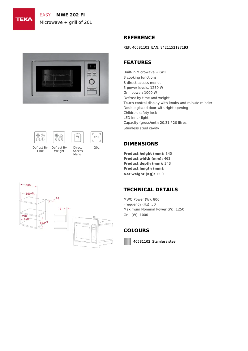 Página 1 del manual Ficha técnica Teka MWE 202 FI