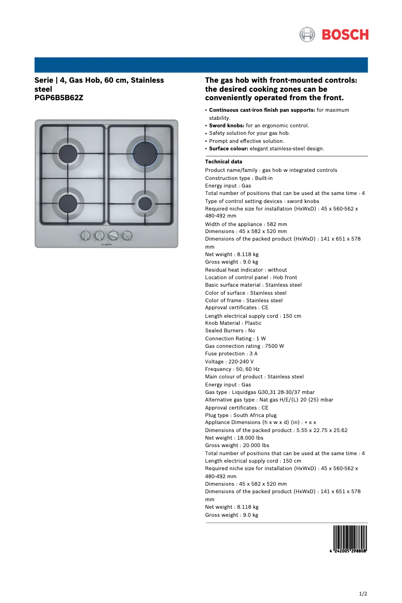 Imagen de la primera página del manual del dispositivo PGP6B5B62Z