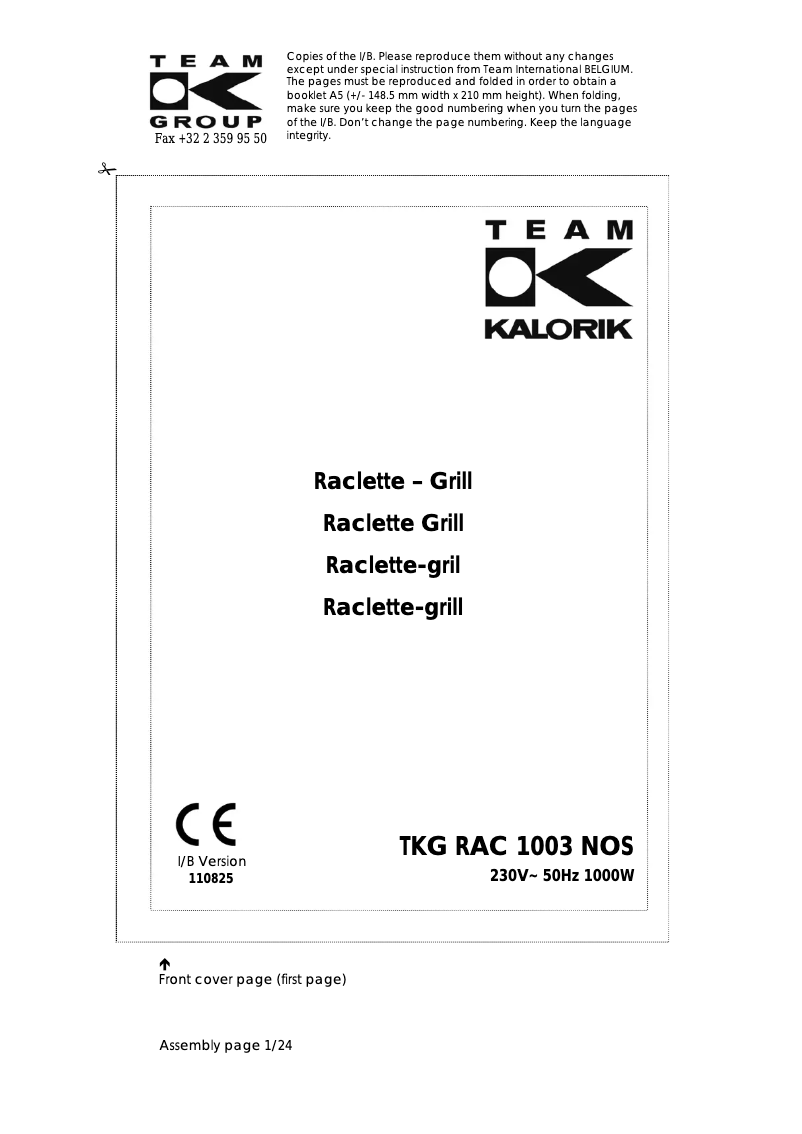Imagen de la primera página del manual del dispositivo TKG RAC 1003 NOS