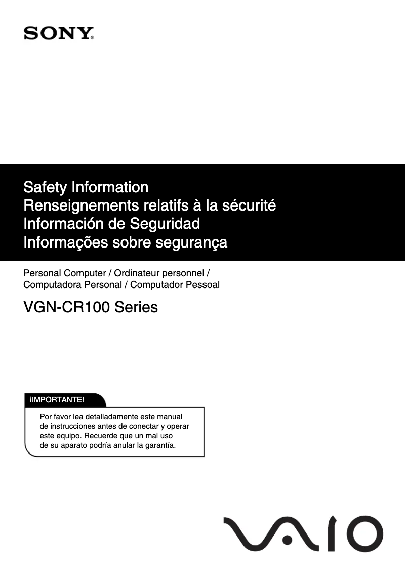 Página nº 1 - Instrucciones de seguridad Sony Vaio VGN-CR190