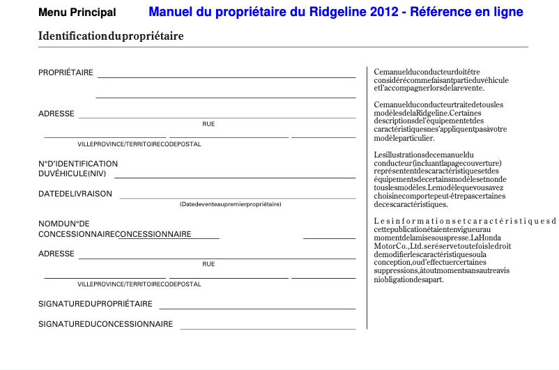 Página nº 1 - Manual de usuario Honda Ridgeline (2012)